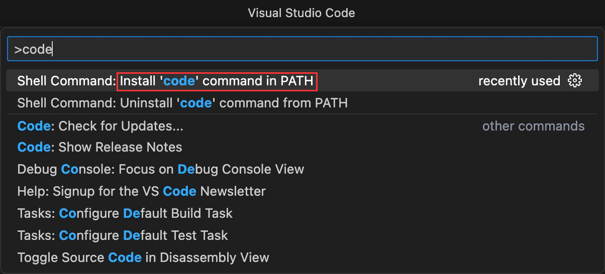 ![command-palette-install-code.png](/assets/images/vs-code-lpe-macos/command-palette-install-code.png)